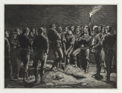 De Apache-campagne--begrafenis van Hatfields mannen, uit Harpers Weekly, uitgegeven 1886 door Frederic Remington