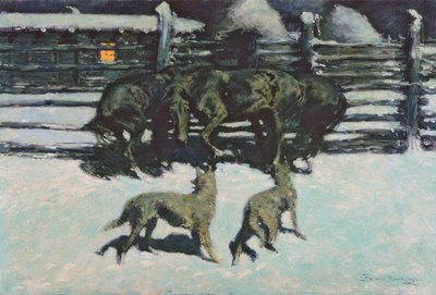 De Roep om Hulp (At Bay) ca. 1908 door Frederic Remington