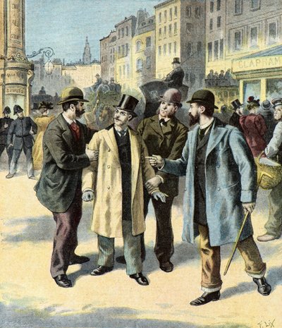 Arrestatie van Leopold Emile Aron,1895 (Illustratie) door Frederic Theodore Lix
