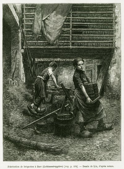 Kinderarbeid in brikettering, Barr. Gravure door Lix, ter illustratie van het verhaal 