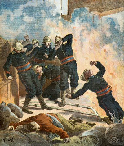 Overlijden van brandweerman Gaston Bauchat door Frederic Theodore Lix
