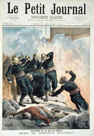 Explosie in de Rue de Reuilly en de dood van sergeant Bauchat, uit Le Petit Journal, 26 februari 1894 door Frederic Theodore Lix