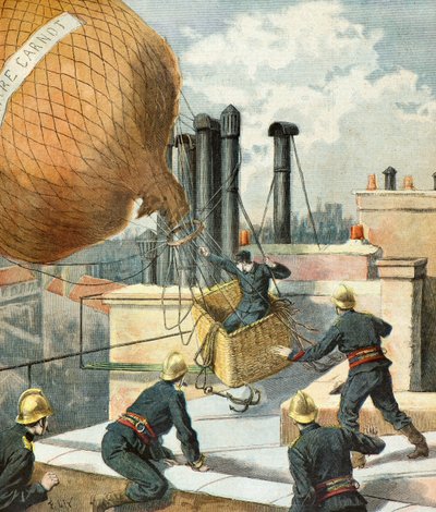 Brandweermannen redden een man in een ballon door Frederic Theodore Lix