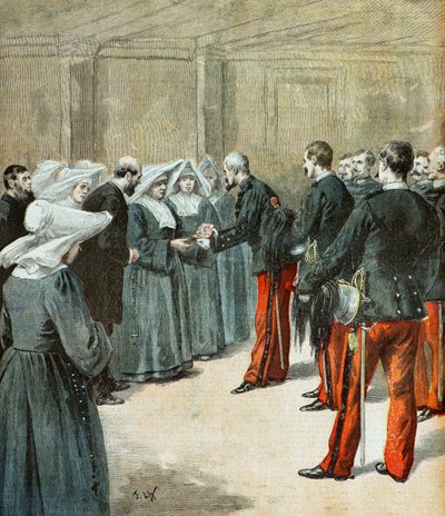 Generaal Marin reikt een eremedaille uit door Frederic Theodore Lix