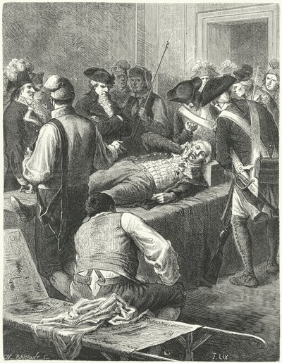 De gewonde Maximilien Robespierre bij het Comité voor Openbare Veiligheid wachtend op zijn executie, 1794 door Frederic Theodore Lix