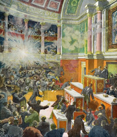 explosie van een bom gegooid door Auguste Vaillant door Frederic Theodore Lix
