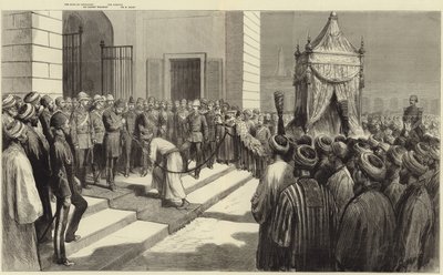 De Khedive groet het heilige tapijt in Caïro voordat het naar Mekka wordt gestuurd door Frederic Villiers