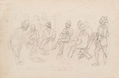 De ontmoeting tussen Cavagnari en de Khan van Lalpura in Dakka in februari 1879 door Frederic Villiers