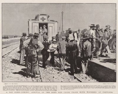 Een trieste thuiskomst, aankomst van de Boeren Rode Kruis-trein met gewonden in Pretoria door Frederic de Haenen