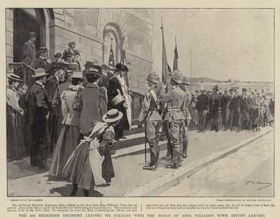 Het 2e Berkshire Regiment laat zijn kleuren achter bij de burgemeester van King William
