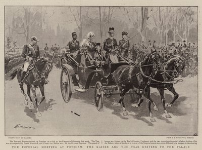 De keizerlijke ontmoeting in Potsdam, de keizer en de tsaar rijden naar het paleis door Frederic de Haenen