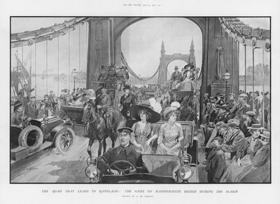 Het tafereel op Hammersmith Bridge tijdens het seizoen door Frederic de Haenen