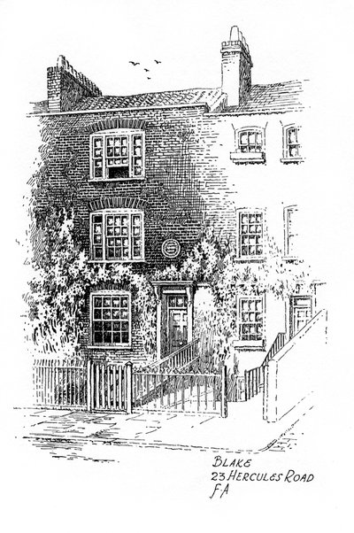 Huis van William Blake, 23 Hercules Road, Londen door Frederick Adcock