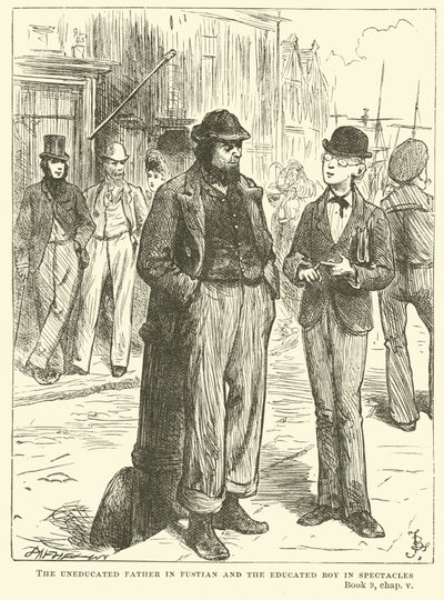 De ongeschoolde vader in fustian en de geschoolde jongen met een bril door Frederick Barnard