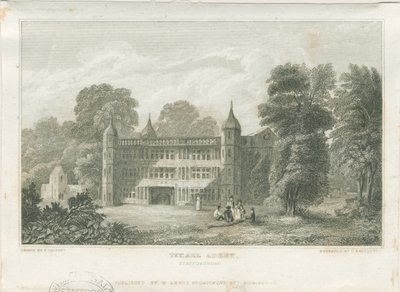 Tixall Hall - Poortgebouw: gravure, ca. 1830 door Frederick Calvert