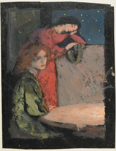 Twee Meisjes bij een Tafel Kijken naar een Sterrennacht door Frederick Cayley Robinson