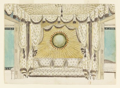 Ontwerp voor Bed met Tentvormige Nissen, waarschijnlijk voor de Slaapkamer of Boudoir van de Prins van Wales, Royal Pavilion door Frederick Crace
