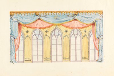 Tekening, raamdecoratie, waarschijnlijk voor de oostelijke muur van de muziekkamer, Royal Pavilion, Brighton, 1820 door Frederick Crace