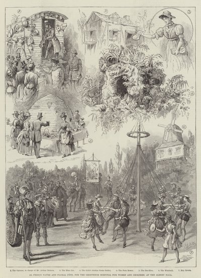 Al Fresco Fayre en Bloemenfeest, voor het Grosvenor Ziekenhuis voor Vrouwen en Kinderen, in de Albert Hall door Frederick George Kitton