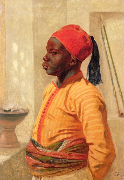 Halflang portret van een Arabische jongen door Frederick Goodall