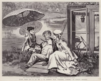 Engelse acteurs Irene Vanbrugh, John Lawrence Toole en Mary Ansell in een productie van J M Barrie