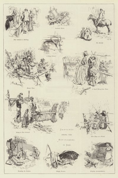 Schetsen onder de Hopplukkers in Kent door Frederick Henry Townsend