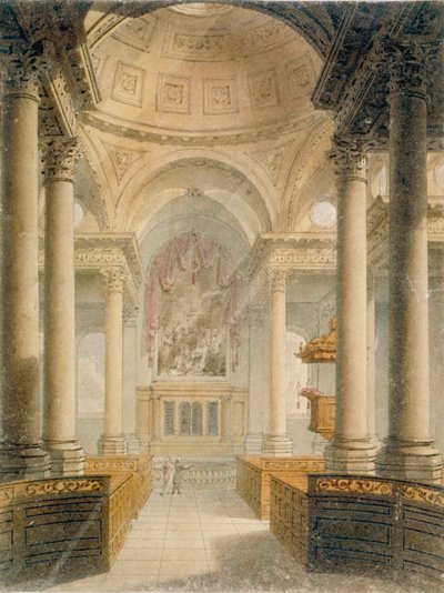 Interieur van de kerk van St Stephen Walbrook, City of London, 1810 door Frederick Mackenzie