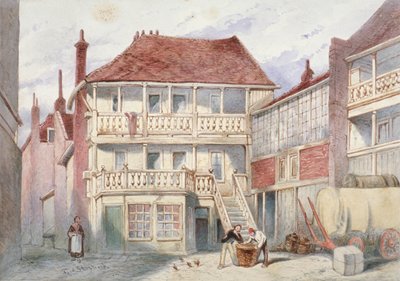 Uitzicht op de French Horn Tavern, Holborn, Londen door Frederick Napoleon Shepherd