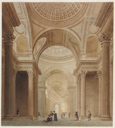 Interieur van het Pantheon in Parijs (aquarel over grafiet) door Frederick Nash