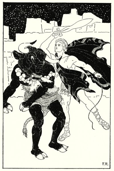 Er volgde het meest verschrikkelijke gevecht tussen Theseus en de Minotaurus dat ooit heeft plaatsgevonden door Frederick Richardson