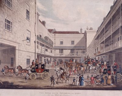 Royal Mail Koetsen bij Lad Lane, Londen, 1831 door Frederick Rosenberg