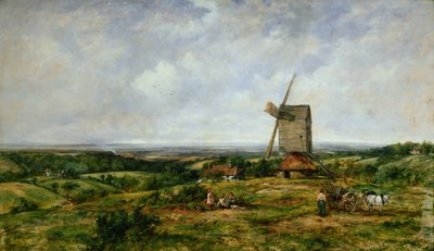 Landschap met Figuren bij een Windmolen door Frederick Waters Watts