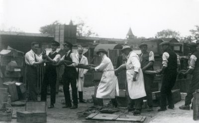 Een 20 ft. lange Python gedragen door elf leden van het personeel van de Zoological Society, London Zoo, juni 1925 door Frederick William Bond