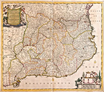 Kaart van het Vorstendom Catalonië (Spanje) (ets) door Frederick de Wit
