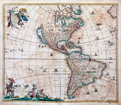 Novissima et totius Americae accurate descriptio (kaart van Amerika en de Stille Oceaan) door Frederick de Wit