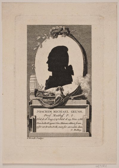 Silhouet van Prof. Joachim Michael Geuss in profiel naar links door Frederik Ludvig  Bradt