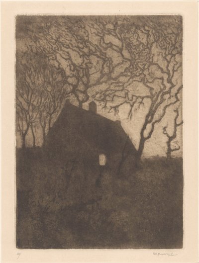 Huis bij avond door Frederika Henriëtte Broeksmit (signed by artist)