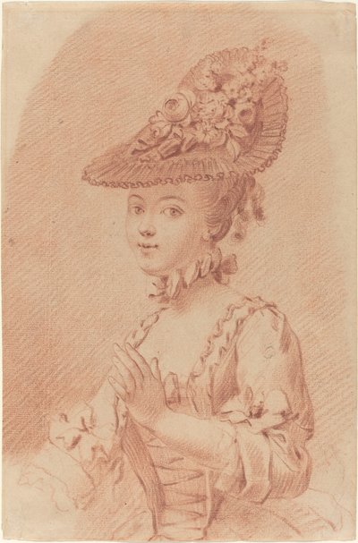 Een Jong Meisje met een Bloemenhoed door French 18th Century