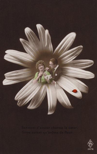 Een jong koppel in het midden van een bloem met een lieveheersbeestje door French Photographer
