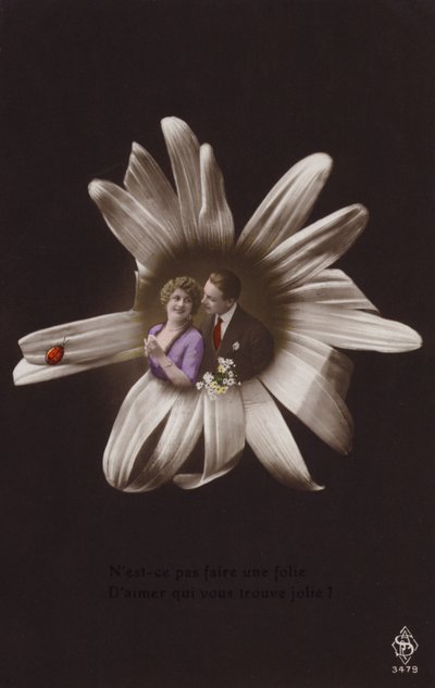 Een jong koppel in het midden van een bloem met een lieveheersbeestje door French Photographer