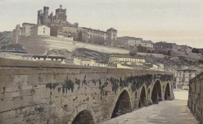 Beziers, Oude brug en Kerk Saint-Nazaire (voormalige kathedraal) door French Photographer
