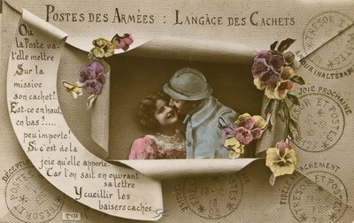 Kaart die het gebruik van ansichtkaarten voor mannen in het leger uitlegt door French Photographer