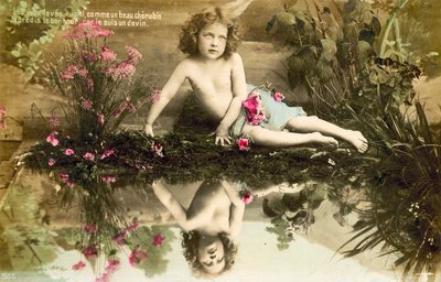Kind, met reflectie in poel door French Photographer