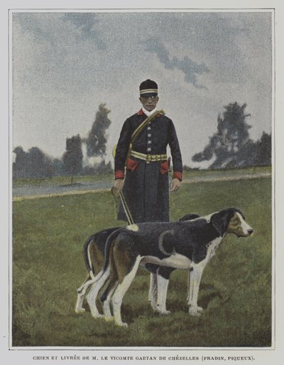 Hond en jager in de livrei van de jacht van Vicomte Gaetan de Chezelles, Frankrijk (kleurenfoto) door French Photographer