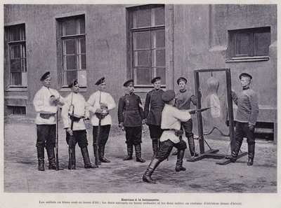 Het Russische Leger: Bajonetvechten (zwart-wit foto) door French Photographer
