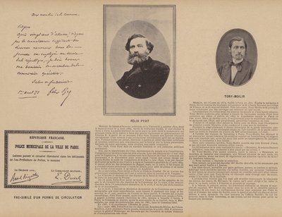 La Commune de Paris, Fac-simile van een circulatievergunning, Felix Pyat, Tony-Moilin door French Photographer