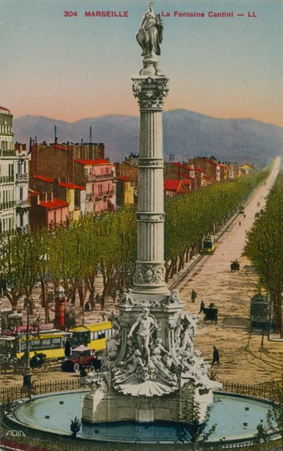 La Fontaine Cantini in Marseille. Gebouwd door beeldhouwer Andre Allar. Ansichtkaart verzonden in 1913 door French Photographer