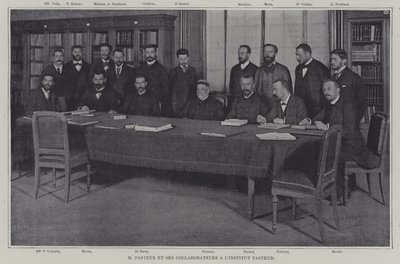 Louis Pasteur en zijn medewerkers werken aan een vaccin voor kroep in het Institut Pasteur in Parijs door French Photographer