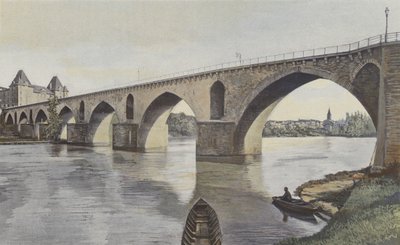 Montauban, Brug over de Tarn, Uitzicht stroomafwaarts op de linkeroever door French Photographer