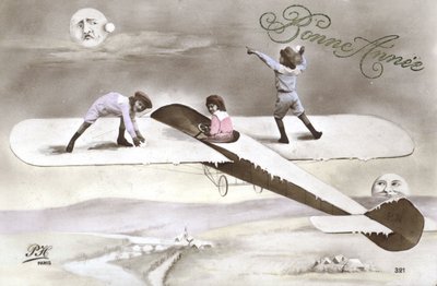 Nieuwjaarskaart met kinderen in een vliegtuig door French Photographer
